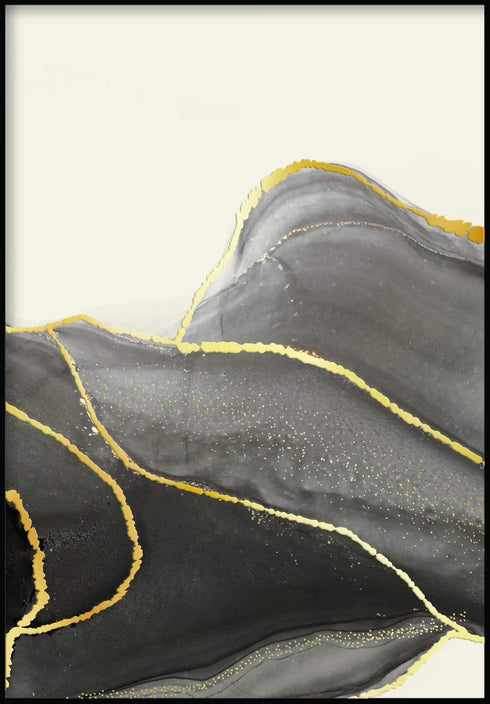 Piedra negra Oro real medio Póster